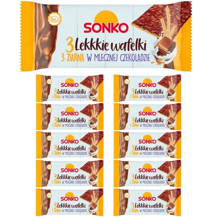 Napolitane Sonko 3 boabe in ciocolata cu lapte, 36 g x 11 bucati