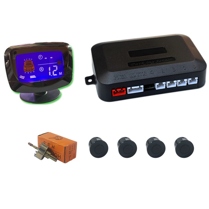 Kit senzori de parcare cu display LCD, 4 senzori, VPUINEFE, negru, instalare usoara