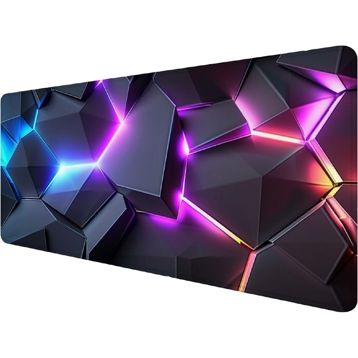 Neon 3D Geometric Tapak de masa Tapak de mouse Color Crack Cool Extended Tapak de mouse pentru jocuri cu margine cusuta Baza anti-alunecator Tapak de mouse mare Biroul Computer Tastatura Laptop Acasa 31,5 "x 11,8"
