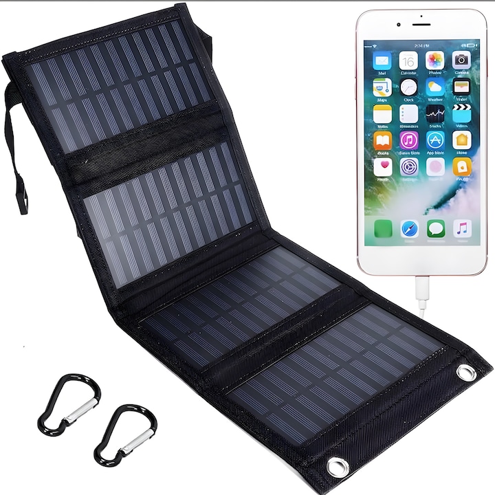 Panouri solare portabile de 20 W, incarcator solar pliabil pentru telefon, IP65 rezistent la apa, USB 5 V DC Output, panouri pliabile pentru laptop 480 X 185 mm