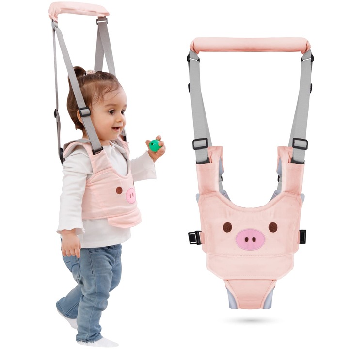 Ham Bebe Premergator Ajustabil cu Suport tip Chilotel Detasabil, Asistare Mers in Siguranta Walker, Bumbac, Ergonomic, Roz