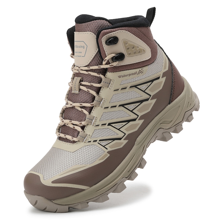 Cizme de Alpinism pentru Botine dama, Plasa cu talpa groasa, Antiderapanta impermeabila, Drumetii in aer liber, Confortabil si respirabil, Ax Boxing, Kaki