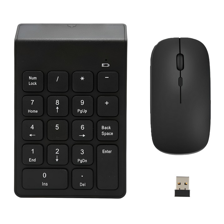 Безжична цифрова клавиатура с безшумна мишка, TREXORA - U дизайн, 18 клавиша, 140x85x10 мм, черна