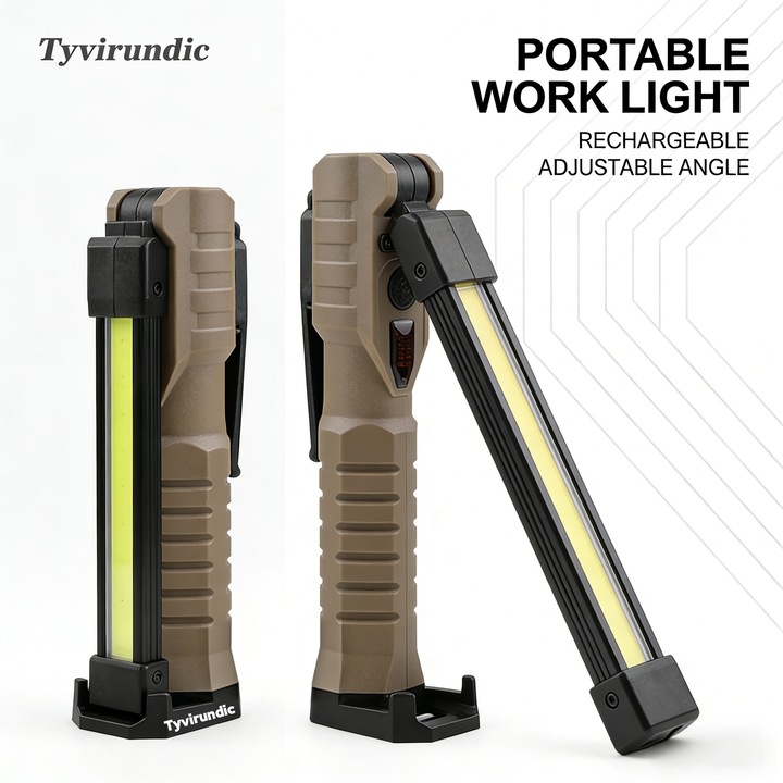 Lampa pliabila portabila COB cu doua fete, reincarcabila, ABS, magnet, incarcare USB tip C, 7 moduri de iluminare, kaki