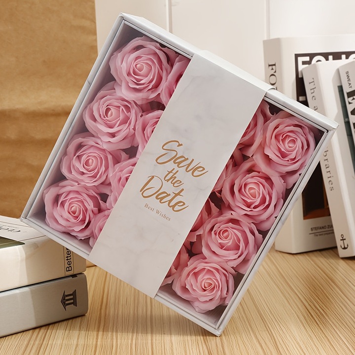Комплект 16 Сапунени Рози - Елегантен и Романтичен Дизайн, Изискан Подарък, Премиум Декор, Естествен Вид, Елегантна Подаръчна Кутия, Розов Цвят - Сапунени Цветя