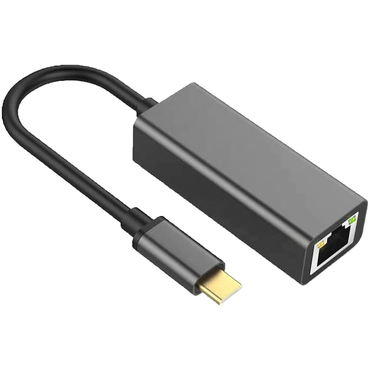 Adaptor LAN Gigabit AYSTOAYS®, 1000Mbps, USB tip C la RJ45 ethernet, Gri inchis