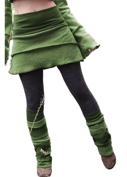 Fusta pentru dama， Fibra de poliester, 2 in 1, Pantaloni interiori, verde, L