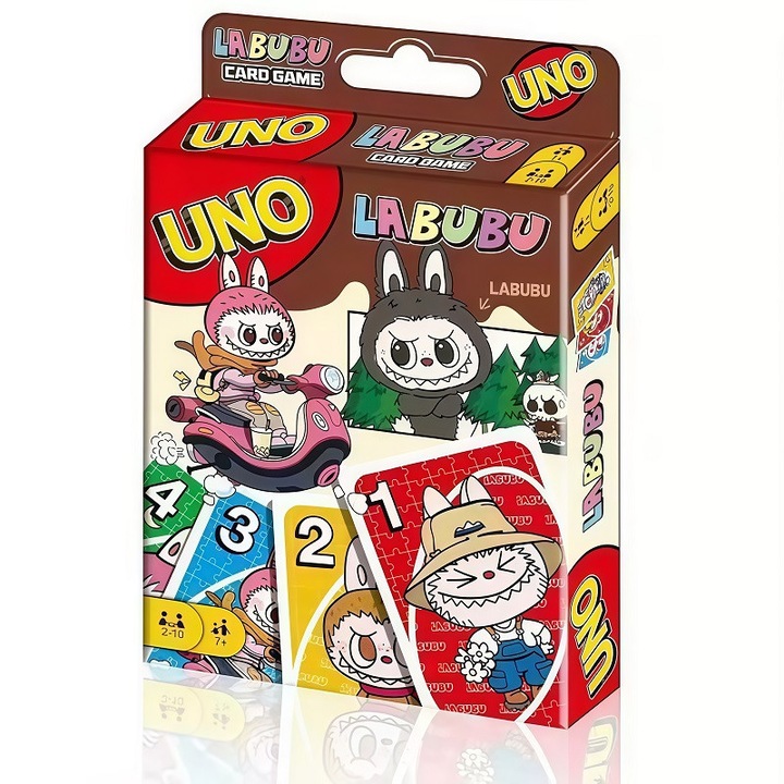 Игра Uno, Labubu, AjieQaQ Pro Edition, Водоустойчив картон, Многоцветен, Преносим размер 9x14 см, Лесни правила, За семейство/Възрастни/Тийнейджъри 7+, Парти игри