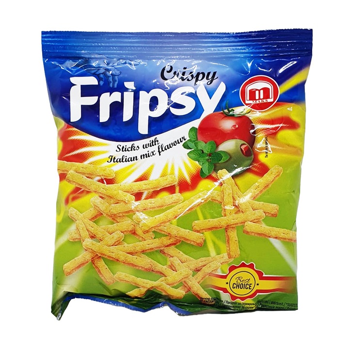 Snacksuri Fripsy cu aroma de tomata, masline si oregano 50gr, 25 buc