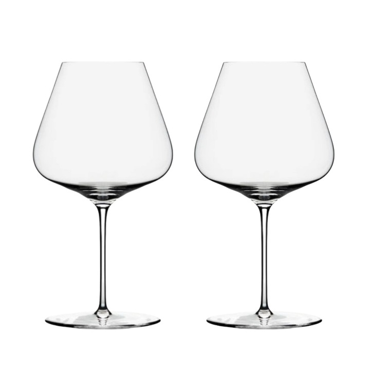 Комплект от 2 чаши за вино от безоловен кристал, 930мл, голяма купа, дълго стебло, Бургунди