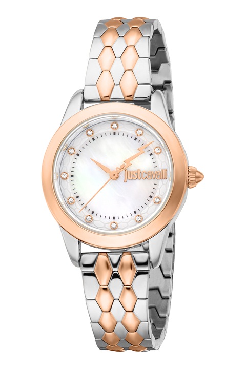 JUST CAVALLI, Ceas quartz cu model bicolor, Auriu rose, Argintiu