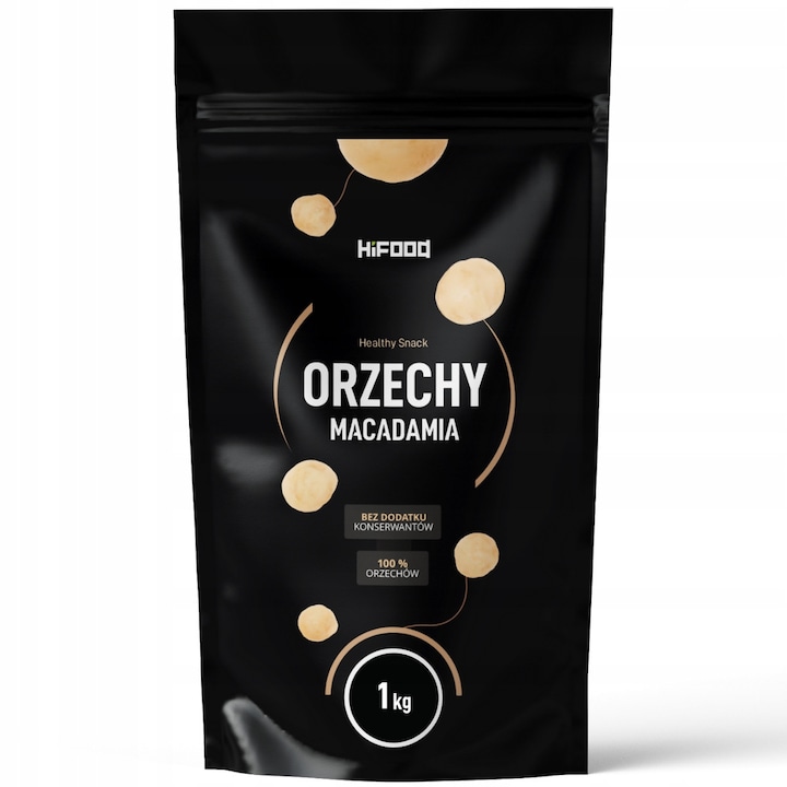 Nuci De Macadamia, HiFOOD, 1000 g, Continut Ridicat De Fibre, Indice Glicemic Scazut, Fructe Liofilizate Pastreaza 95% Din Vitamine, Fara Adaos De Zahar, Fara Adaos De Sulfiti, Bio Organic, 100% Natural, Ambalaj Zip