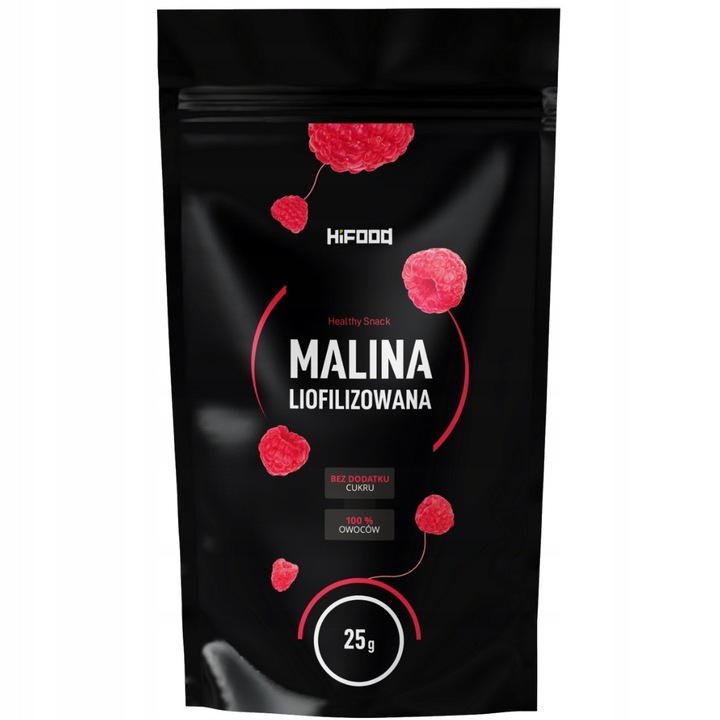 Fructe Naturale, HiFOOD, Zmeura, 25 g, Continut Ridicat De Fibre, Indice Glicemic Scazut, Fructe Liofilizate Care Pastreaza 95% Din Vitamine, Fara Adaos De Zahar, Fara Adaos De Sulfiti, Bio Organic, 100% Natural, Ambalaj Zip, HF2025