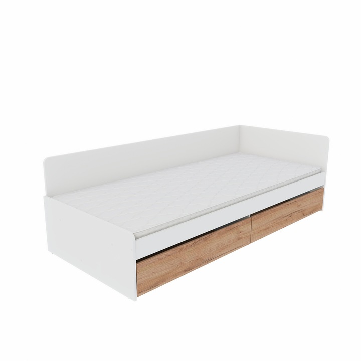 Легло с чекмеджета 800, размер на матрака 80 x 190 см, подматрачна рамка от ПДЧ, Еверест, Нимфеа Алба, Бяло, Дъб крафт златен