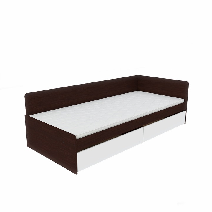 Легло с чекмеджета 800, размер на матрака 80 x 190 см, подматрачна рамка от ПДЧ, Еверест, Тъмно венге, Бяло