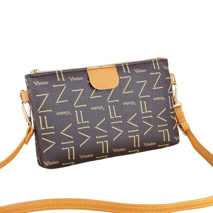 Geanta de umar pentru femei, maro, 21x12.5x2.8cm, din piele PU, curea ajustabila