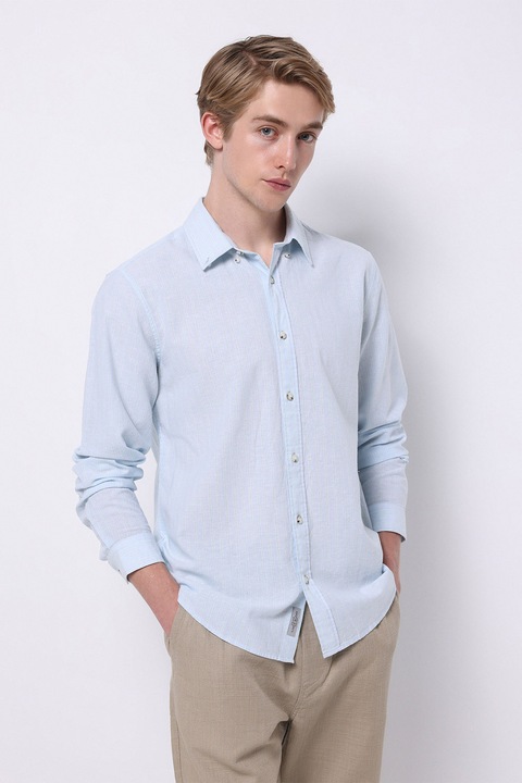 COLIN'S, Camasa din amestec de in cu model in dungi, Albastru pastel