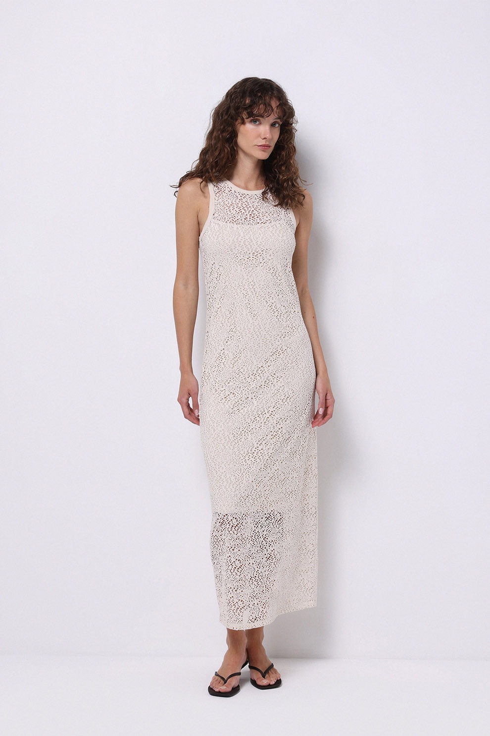 COLIN'S, Rochie maxi evazata cu design cu perforatii, Maro taupe deschis, S