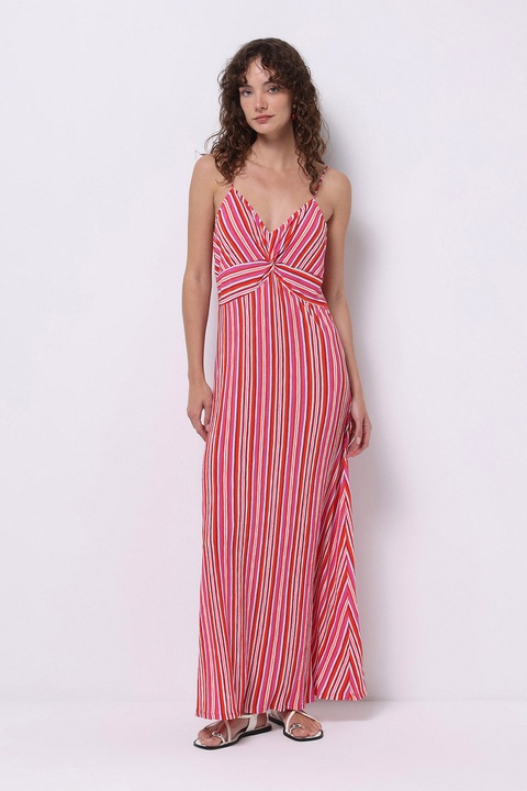 COLIN'S, Rochie maxi cu bretele inguste si dungi, Alb/Rosu capsuna