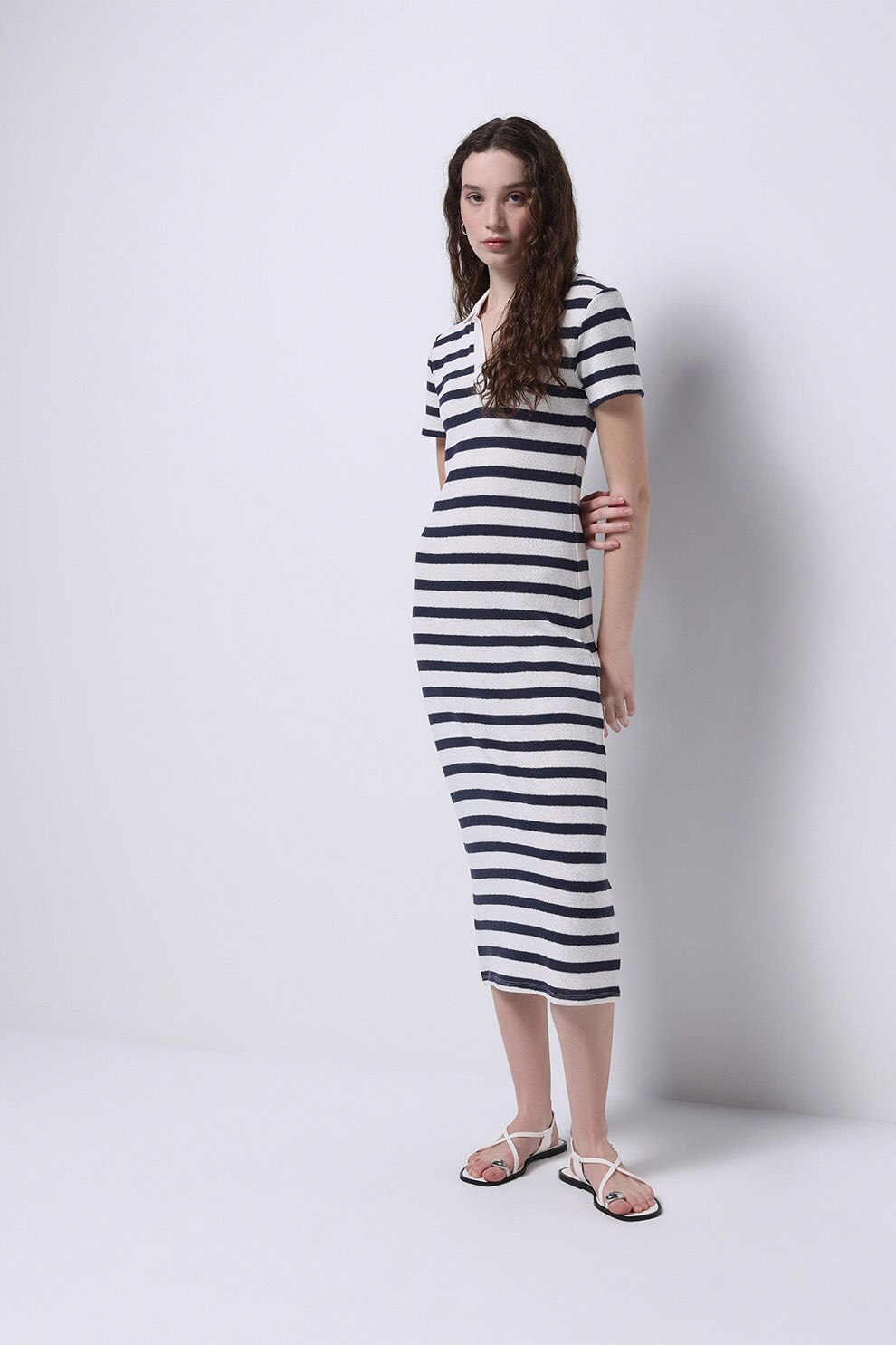 COLIN'S, Rochie lunga din amestec de bumbac, Negru, Alb murdar, S