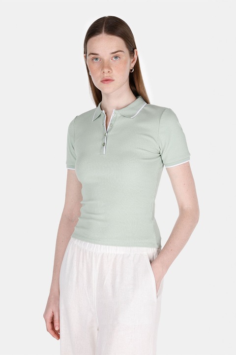 COLIN'S, Tricou polo slim-fit cu terminatii contrastante, Verde pal, S