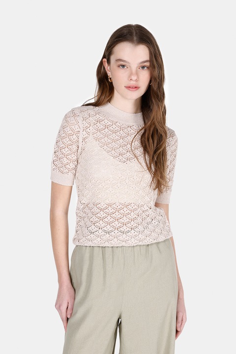 COLIN'S, Tricou tricotat cu perforatii, Bej deschis