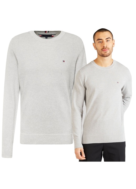 Férfi pulóver, Tommy Hilfiger, pamut, szürke ujjú, Szürke