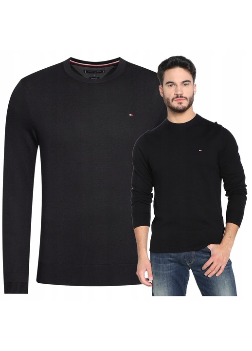 Pulover Barbati, Tommy Hilfiger, Bumbac, Elastan, Lungime Totala, Lungime Maneca, Negru, Negru, 2XL
