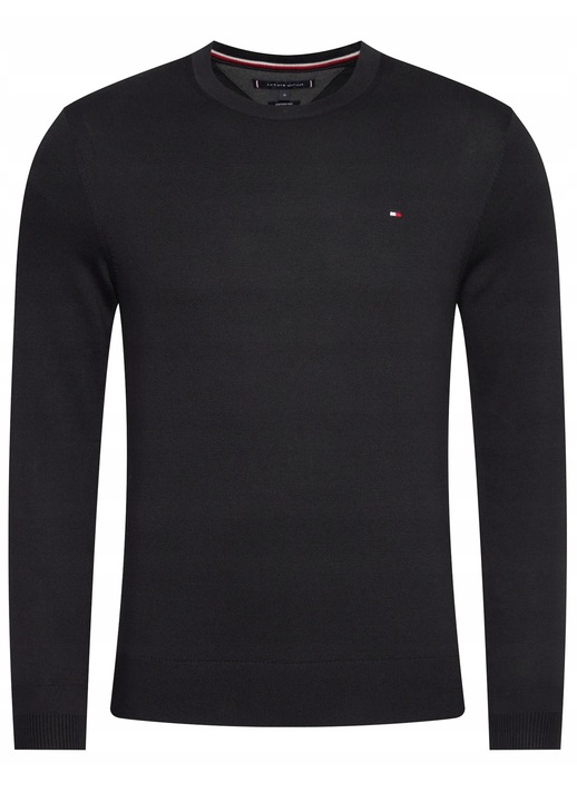 Férfi pulóver, Tommy Hilfiger, pamut, elasztán, teljes hossz, ujjhossz, fekete, Fekete