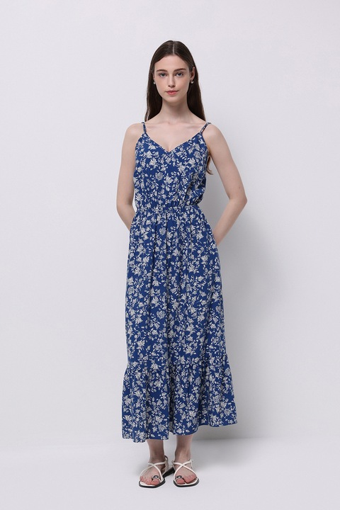 COLIN'S, Rochie cu imprimeu si bretele ajustabile, Alb/Bleumarin