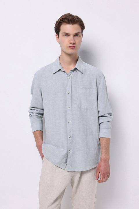 COLIN'S, Camasa relaxed fit din amestec de in cu buzunar pe piept, Alb/Verde menta, L