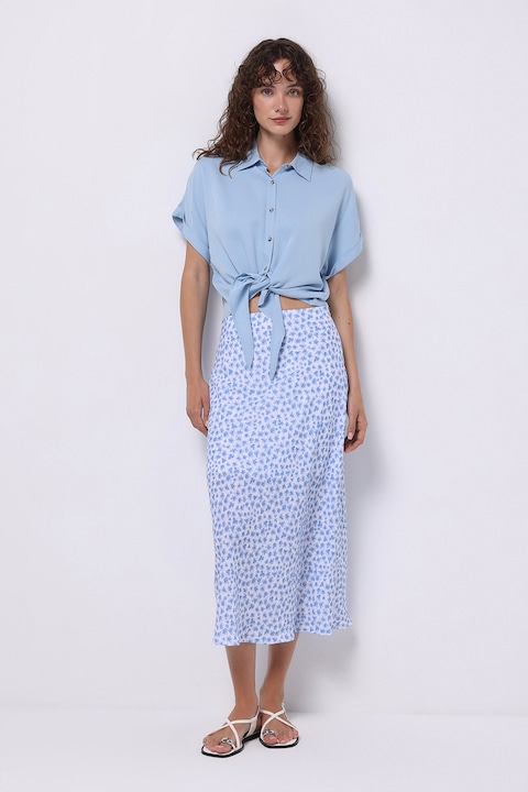 COLIN'S, Fusta midi dreapta cu model floral, Alb/Albastru