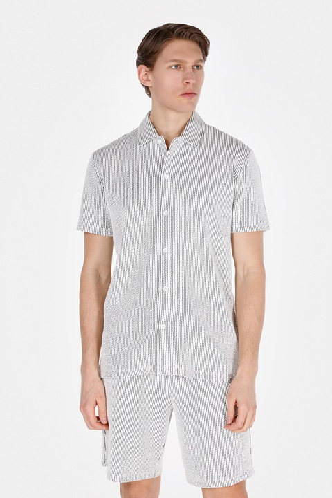 COLIN'S, Camasa cu maneci scurte si aspect texturat, Alb fildes/Negru