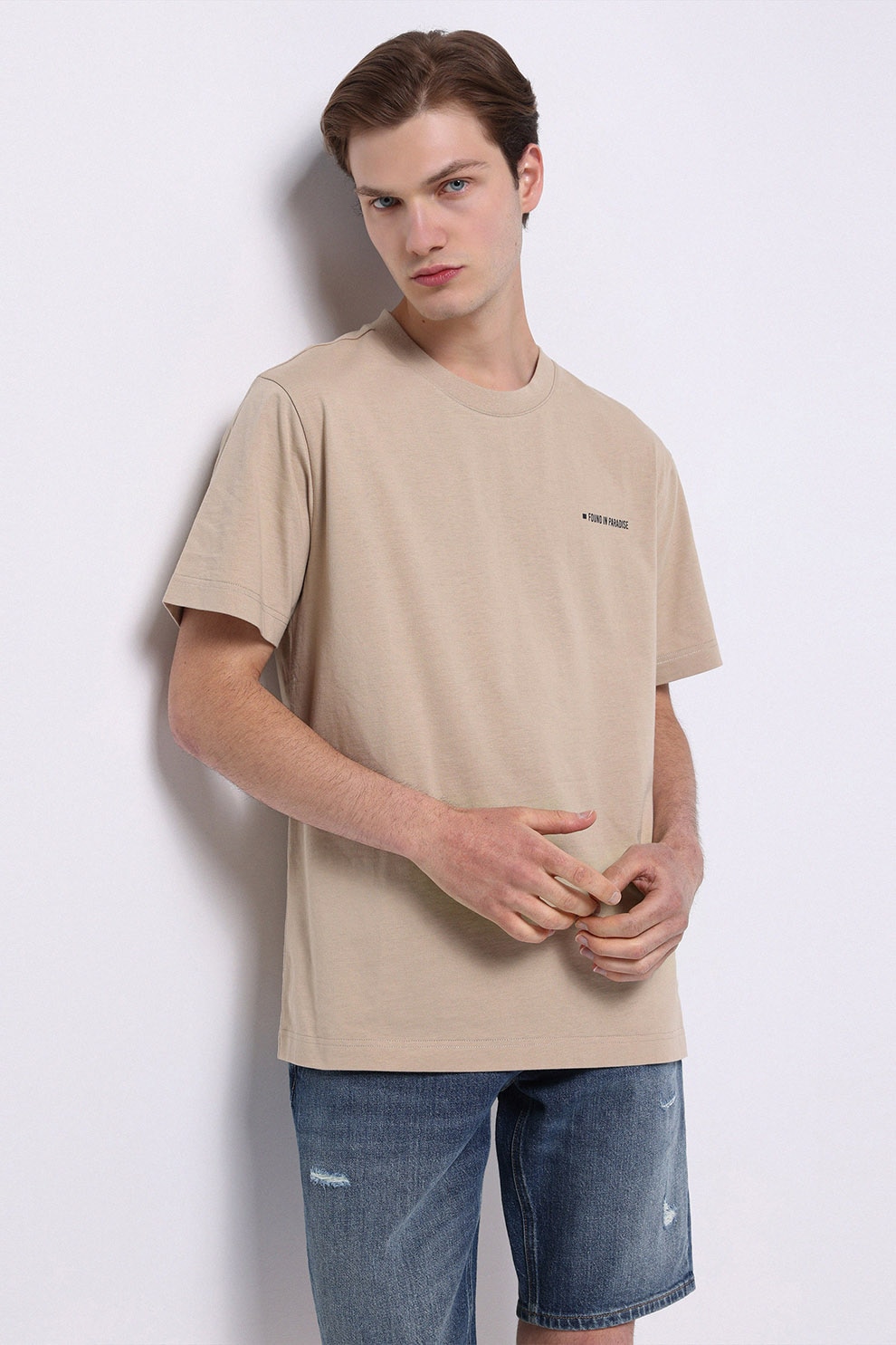 COLIN'S, Tricou din bumbac cu imprimeu grafic si text pe partea din spate, Negru, Portocaliu, Maro fango, M