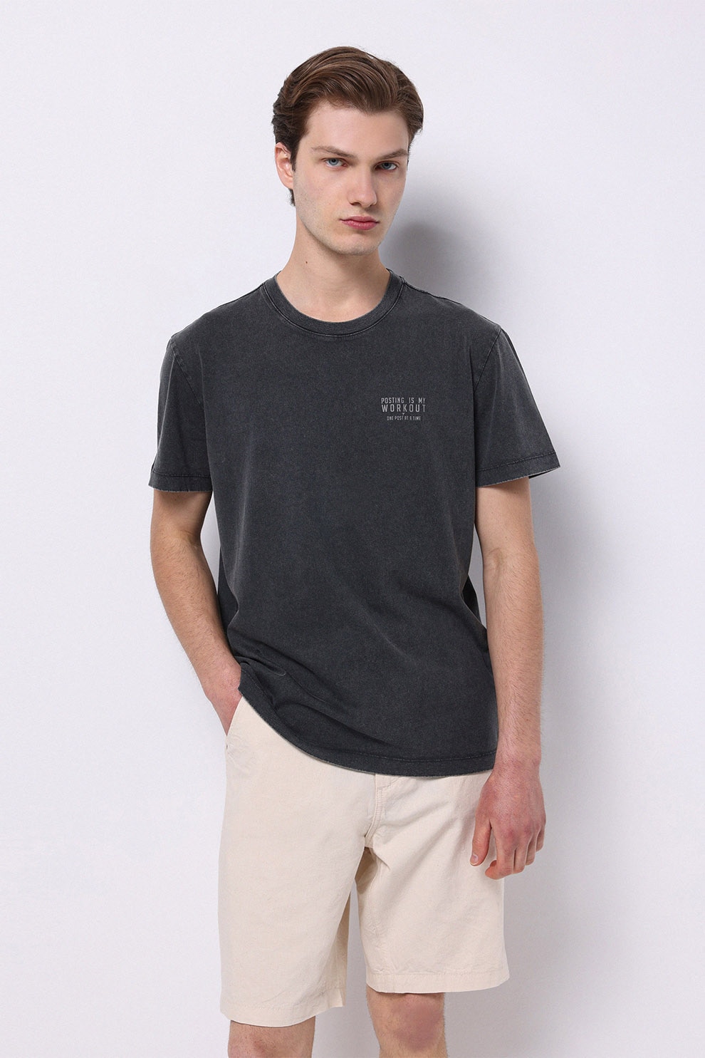 COLIN'S, Tricou cu imprimeu text pe piept, Negru stins, M