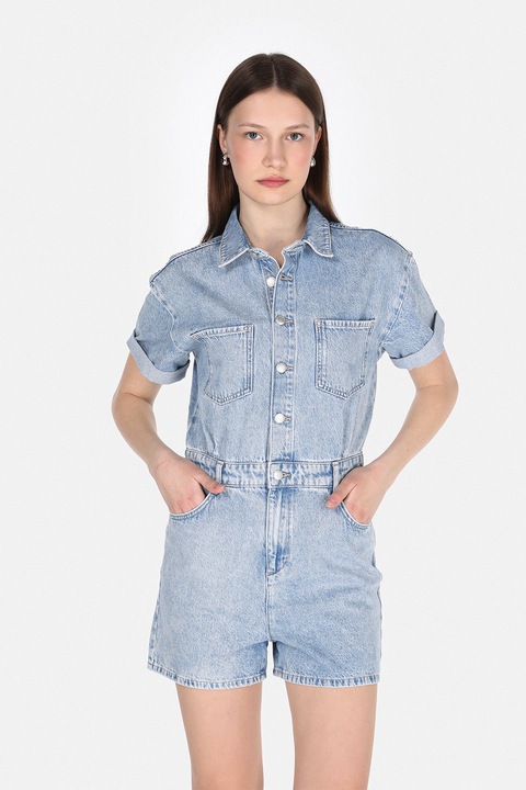 COLIN'S, Salopeta scurta din denim cu nasturi, Albastru deschis, W34-L32