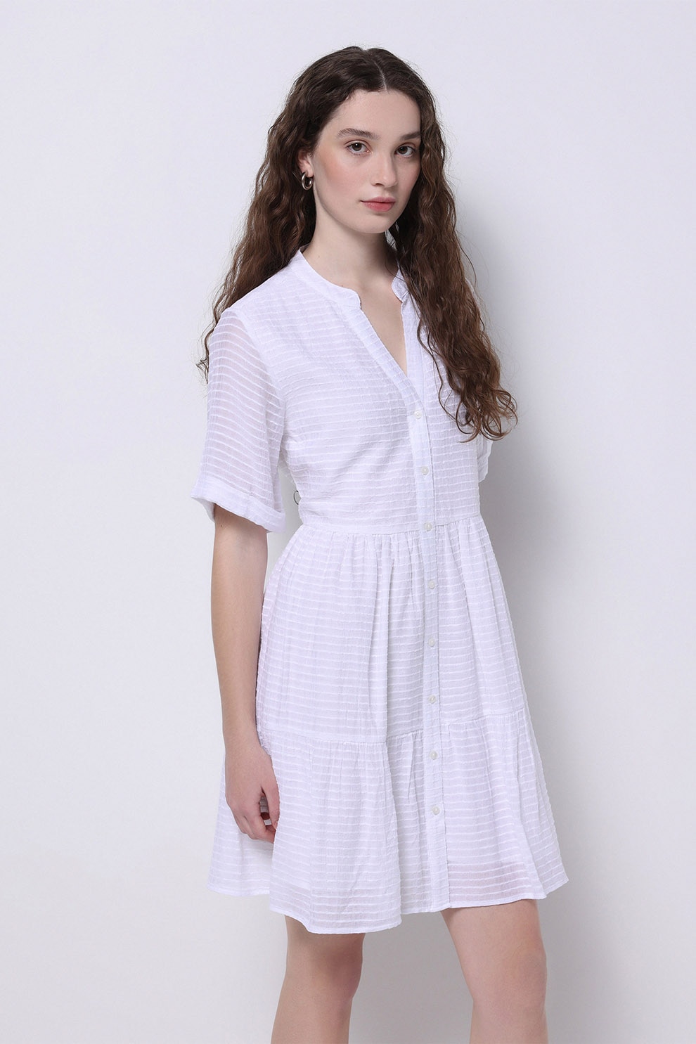 COLIN'S, Rochie scurta evazata cu inchidere cu nasturi, Alb murdar, Liliac prafuit, S