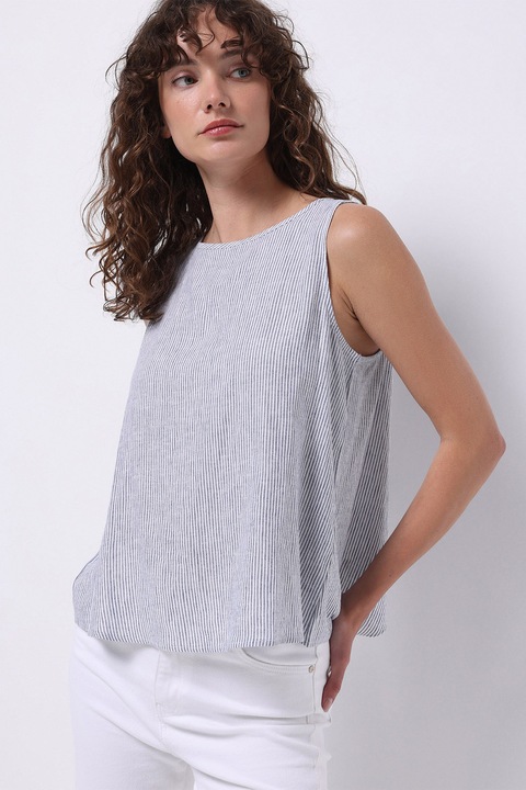 COLIN'S, Bluza cu aspect petrecut si model in dungi, Albastru inchis/Alb murdar