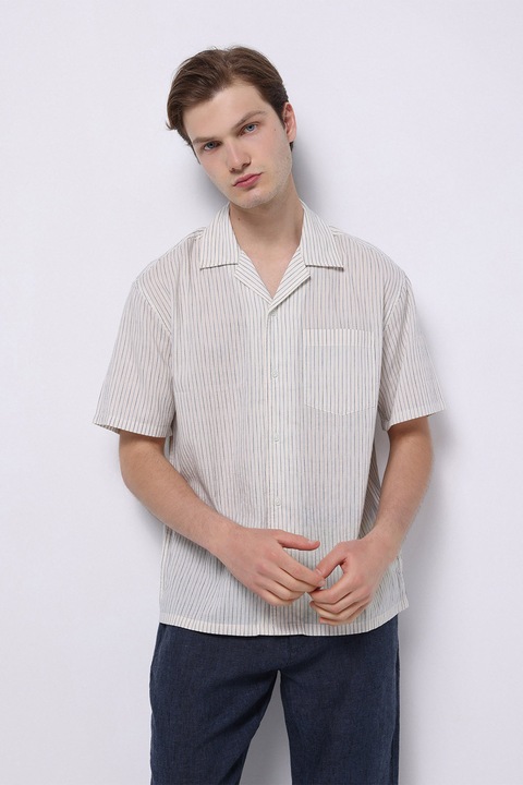 COLIN'S, Camasa cu model in dungi si maneci scurte, Albastru/Bej deschis