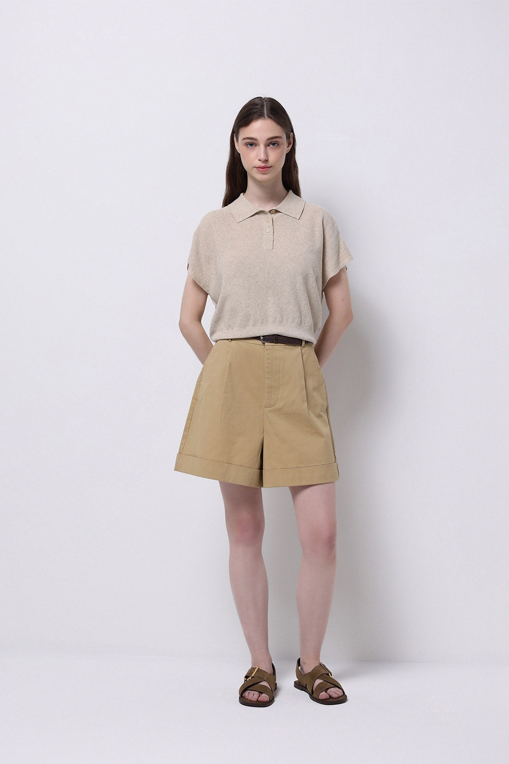 COLIN'S, Pantaloni scurti chino cu talie inalta, Camel, W38-L36