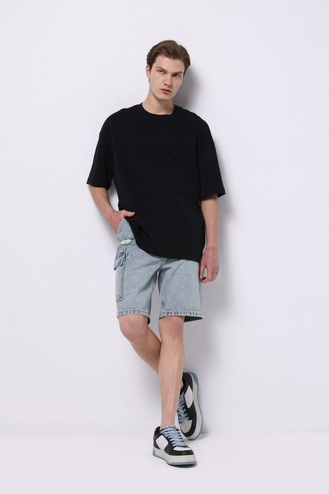 COLIN'S, Blugi scurti din bumbac cu talie medie, Albastru deschis melange