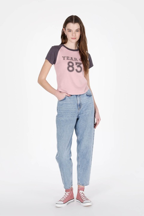 COLIN'S, Blugi crop mom-fit, Albastru deschis melange