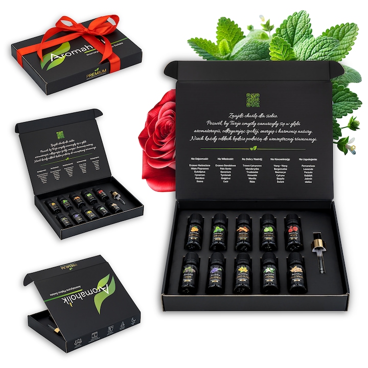 Set 10x Uleiuri Esentiale, Aromaholik, pentru Difuzor si Umidificator, 10x 10 ml, pentru Somn, Relaxare, Aer Curat, Concentrare