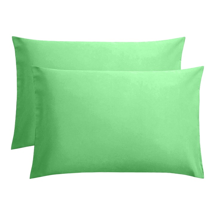 Set 2 huse perna din bumbac ranforce 100%, densitate 120 g/mp, verde deschis, 40/40cm