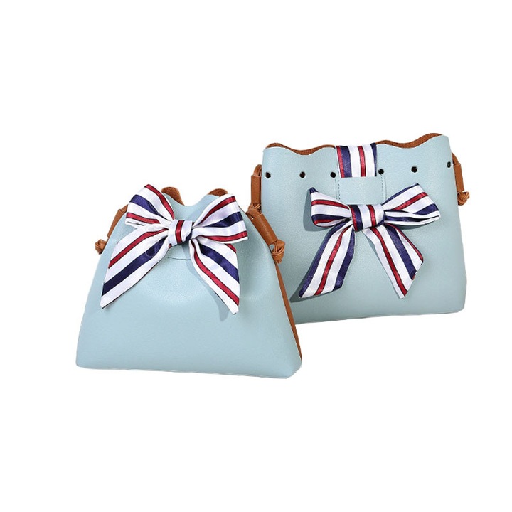 Geanta umar piele PU, albastru, 23x20x6cm, funda matase