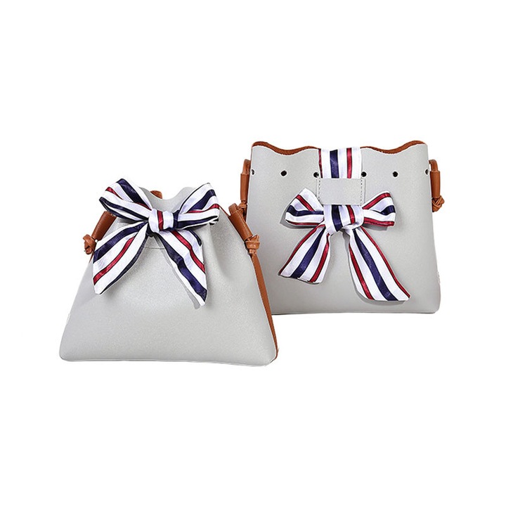 Geanta umar piele PU, fundita matase, argintiu, 23x20x6cm