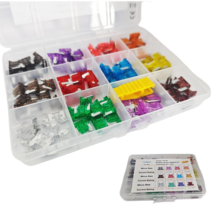 Set de sigurante auto mini lame subtiri 120 piese multicolor