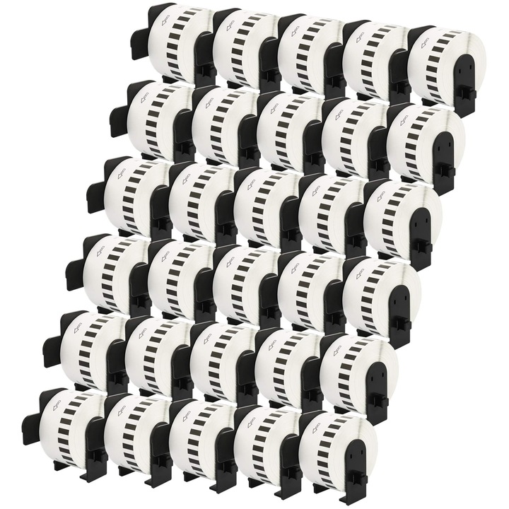 Kit de 30 Role Etichete Adezive DK11219 Alb, Discontinua 12 mm, Suport Plastic Inclus, Compatibila Brother P-Touch QL1000 1050 1060, QL 500, QL 550, QL 560, QL 550 / QL 560, QL 570, QL 580 QL 650 TD, QL 700, QL 710 W, QL 720 NW