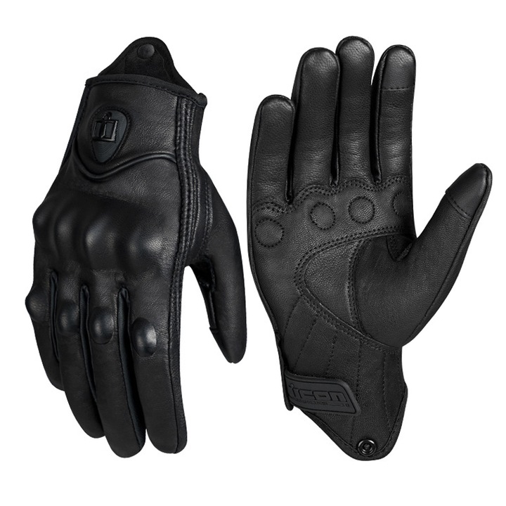Manusi de motociclism cu ecran tactil, ZOUN, rezistente la vant, antiderapante, din piele naturala, cu protectie pentru articulatii, potrivite pentru motociclete, skateboard, off-road, sporturi extreme, marimea L, culoare neagra
