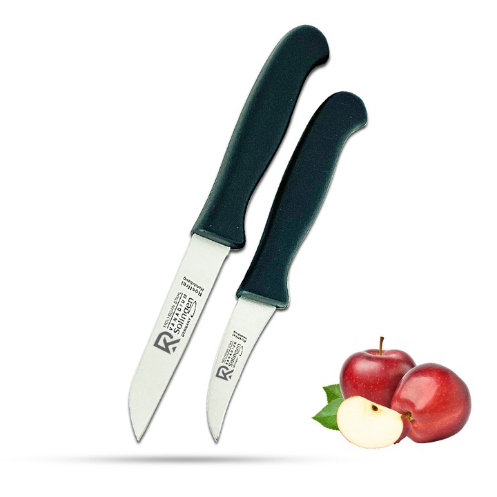 2 db hámozókés készlet – Solingen konyhai kések, zöldségekhez és gyümölcsökhöz, egy ívelt és egy egyenes, Solingenben, Németországban gyártva